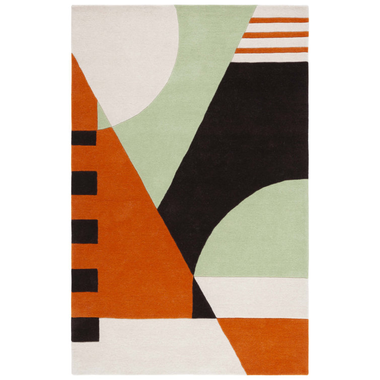 Kazu Handmade Wool Green/Black/Orange Rug AllModern